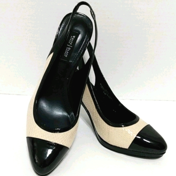 Elegant Black and Cream Women's Slingback Heels - Picture 2 of 15